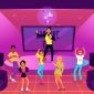 People cartoon characters having dance and music party in Karaoke bar flat vector illustration. Young men and women dancing and singing in night Karaoke club interior.